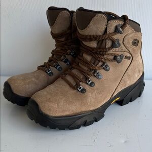 REI MERRELL MONARCH II LEATHER GTX HIKING BOOTS SIZE 7 VIBRAM SOLES TAN GORE TEX